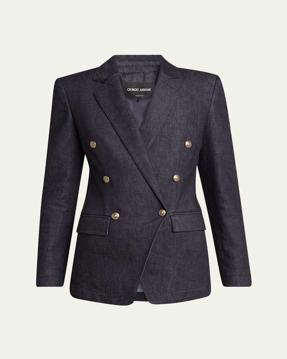 Cotton-Cashmere Denim Double-Breasted Blazer